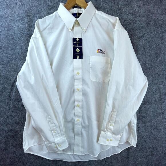 Bill Blass Other - Cotton Bill Blass Wright Group Wrinkle Free Shirt Mens XL White Logo Button Down